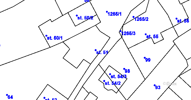 Parcela st. 51 v KÚ Vranová, Katastrální mapa