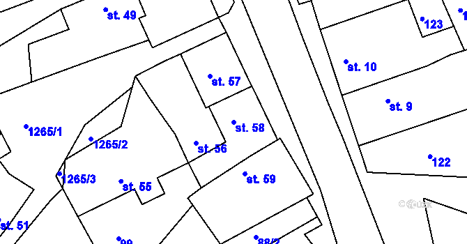 Parcela st. 58 v KÚ Vranová, Katastrální mapa