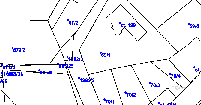 Parcela st. 69/1 v KÚ Vranová, Katastrální mapa
