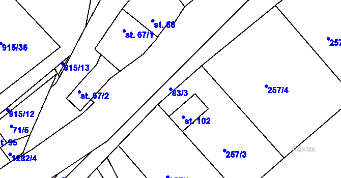 Parcela st. 83/3 v KÚ Vranová, Katastrální mapa