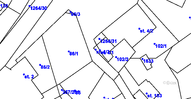 Parcela st. 4/3 v KÚ Vranová, Katastrální mapa