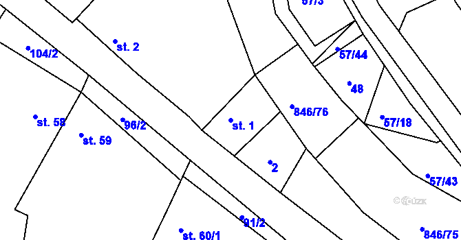 Parcela st. 1 v KÚ Vranová Lhota, Katastrální mapa