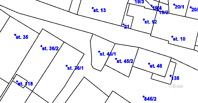 Parcela st. 45/1 v KÚ Vranová Lhota, Katastrální mapa