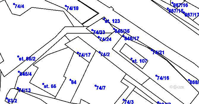 Parcela st. 74/2 v KÚ Vranová Lhota, Katastrální mapa