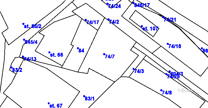 Parcela st. 74/7 v KÚ Vranová Lhota, Katastrální mapa