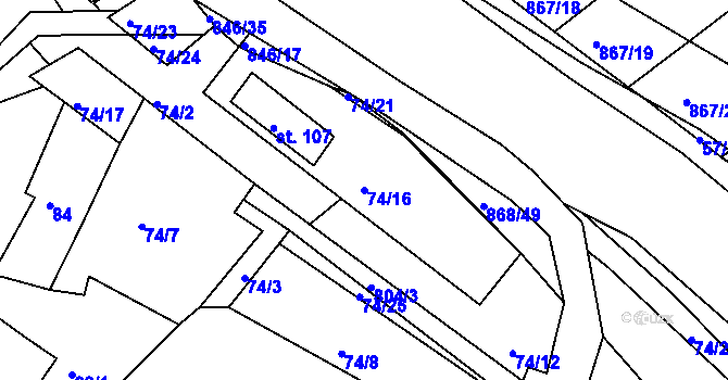 Parcela st. 74/16 v KÚ Vranová Lhota, Katastrální mapa
