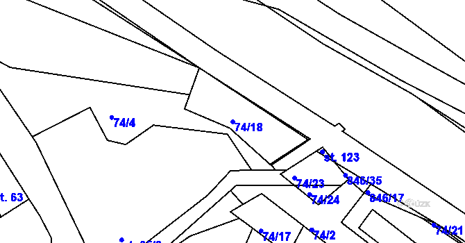 Parcela st. 74/18 v KÚ Vranová Lhota, Katastrální mapa