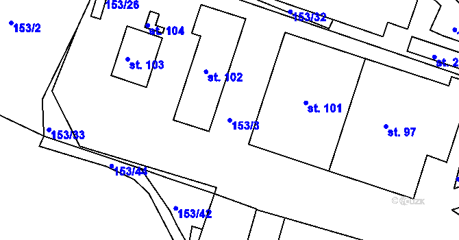 Parcela st. 153/3 v KÚ Vranová Lhota, Katastrální mapa