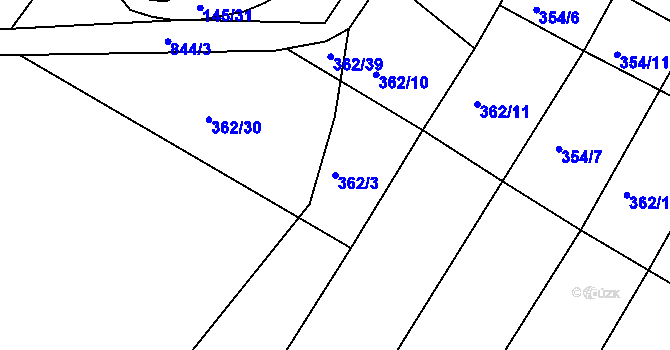 Parcela st. 362/3 v KÚ Vranová Lhota, Katastrální mapa