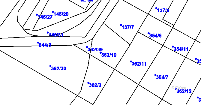 Parcela st. 362/10 v KÚ Vranová Lhota, Katastrální mapa