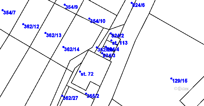 Parcela st. 824/3 v KÚ Vranová Lhota, Katastrální mapa