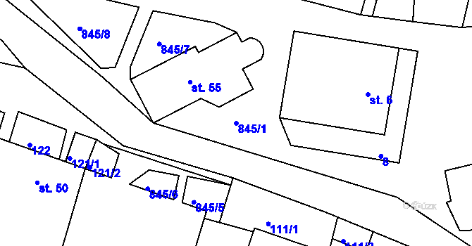 Parcela st. 845/1 v KÚ Vranová Lhota, Katastrální mapa