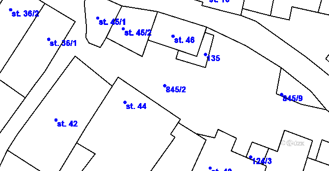 Parcela st. 845/2 v KÚ Vranová Lhota, Katastrální mapa