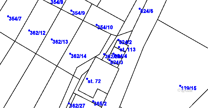 Parcela st. 362/29 v KÚ Vranová Lhota, Katastrální mapa