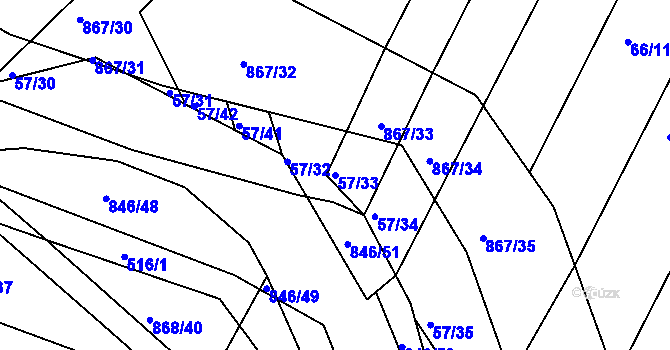 Parcela st. 57/33 v KÚ Vranová Lhota, Katastrální mapa