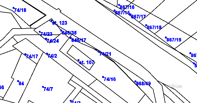 Parcela st. 74/21 v KÚ Vranová Lhota, Katastrální mapa