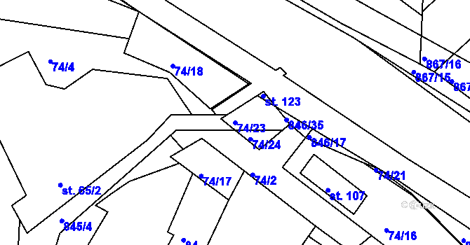 Parcela st. 74/23 v KÚ Vranová Lhota, Katastrální mapa