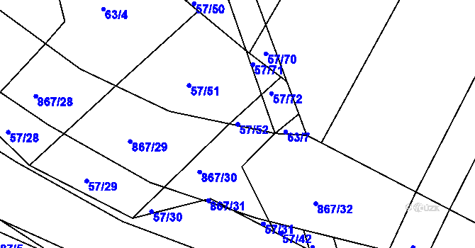 Parcela st. 57/52 v KÚ Vranová Lhota, Katastrální mapa