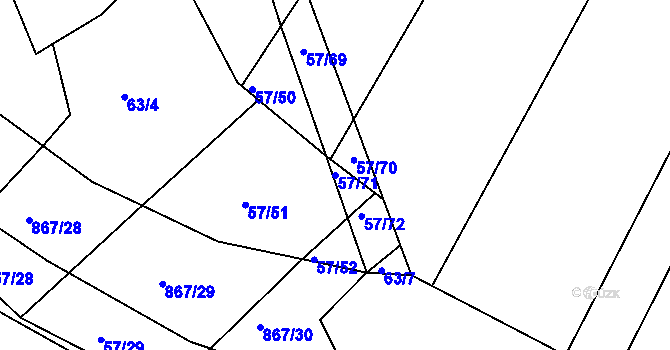 Parcela st. 57/71 v KÚ Vranová Lhota, Katastrální mapa