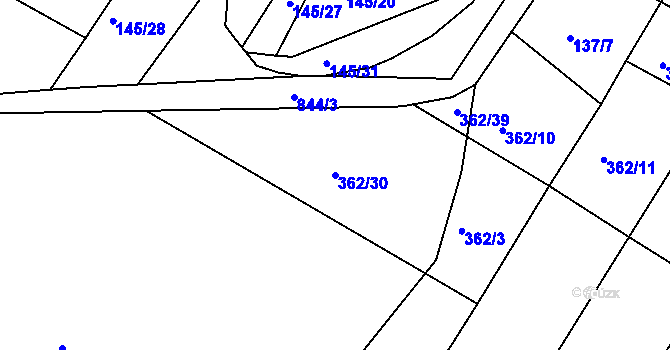 Parcela st. 362/30 v KÚ Vranová Lhota, Katastrální mapa