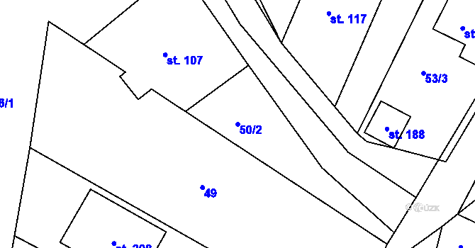 Parcela st. 50/2 v KÚ Hoděmyšl, Katastrální mapa