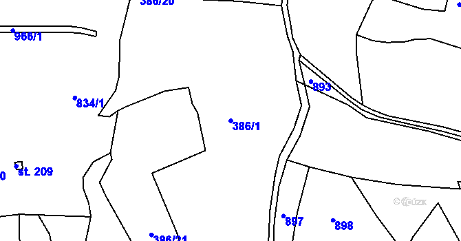 Parcela st. 386/1 v KÚ Hoděmyšl, Katastrální mapa