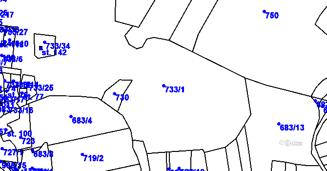 Parcela st. 733/1 v KÚ Hoděmyšl, Katastrální mapa