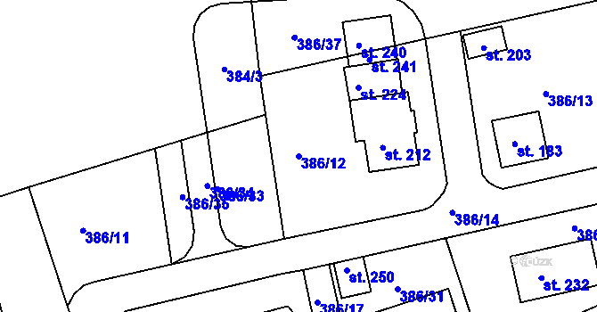 Parcela st. 386/12 v KÚ Hoděmyšl, Katastrální mapa