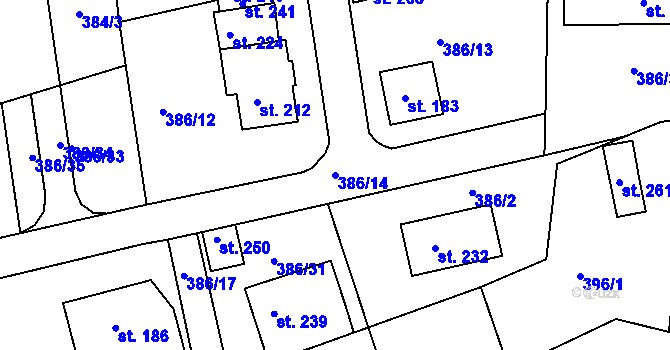 Parcela st. 386/14 v KÚ Hoděmyšl, Katastrální mapa