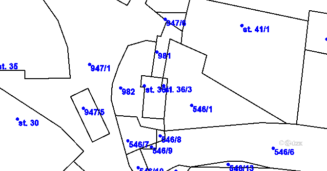 Parcela st. 36/3 v KÚ Hoděmyšl, Katastrální mapa