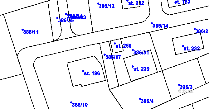 Parcela st. 386/17 v KÚ Hoděmyšl, Katastrální mapa