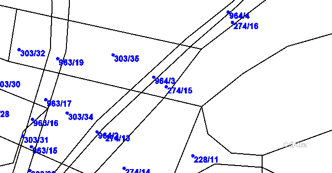 Parcela st. 274/15 v KÚ Hoděmyšl, Katastrální mapa