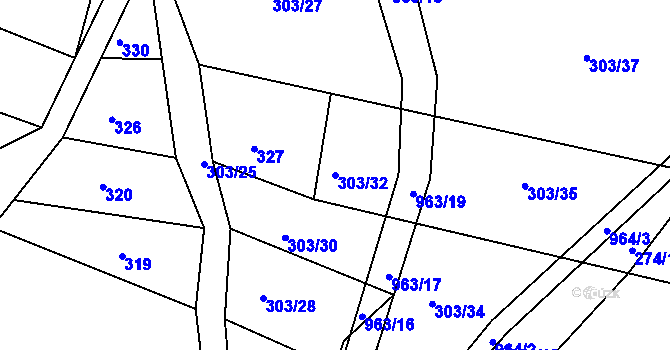 Parcela st. 303/32 v KÚ Hoděmyšl, Katastrální mapa