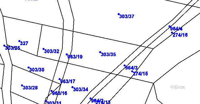 Parcela st. 303/35 v KÚ Hoděmyšl, Katastrální mapa