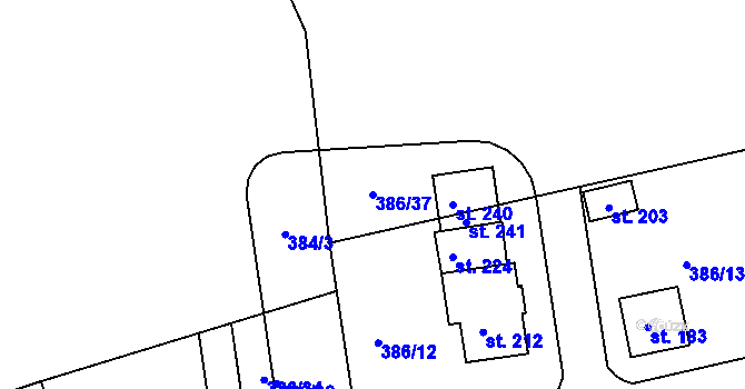 Parcela st. 386/37 v KÚ Hoděmyšl, Katastrální mapa