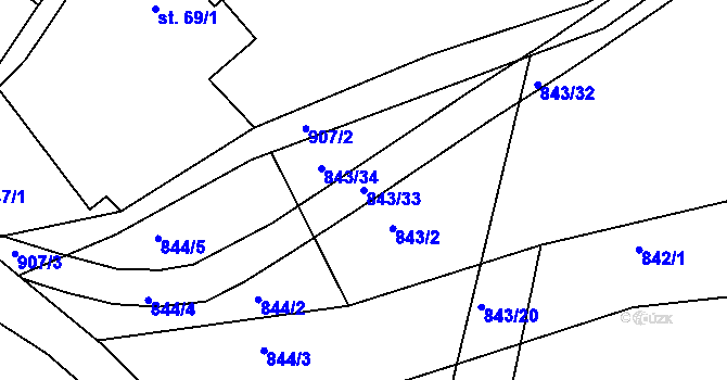Parcela st. 843/33 v KÚ Hoděmyšl, Katastrální mapa