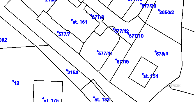 Parcela st. 577/11 v KÚ Vranovice pod Třemšínem, Katastrální mapa