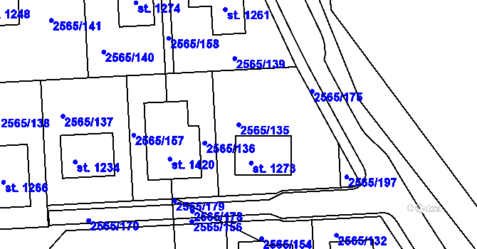 Parcela st. 2565/135 v KÚ Vranovice nad Svratkou, Katastrální mapa