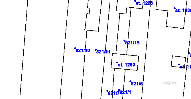 Parcela st. 821/11 v KÚ Vranovice nad Svratkou, Katastrální mapa