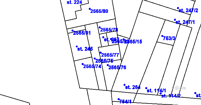 Parcela st. 2565/77 v KÚ Vranovice nad Svratkou, Katastrální mapa