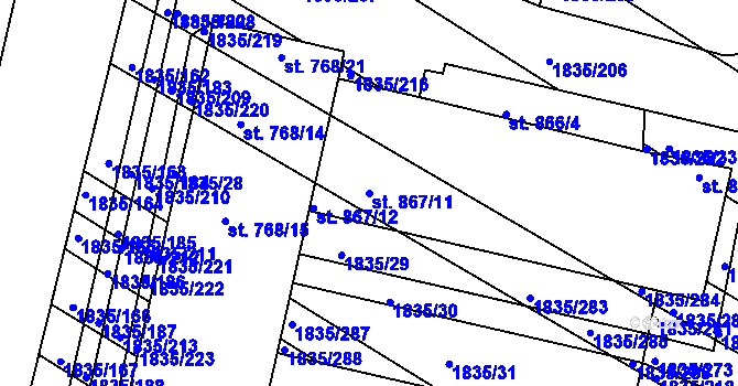 Parcela st. 867/11 v KÚ Vranovice nad Svratkou, Katastrální mapa