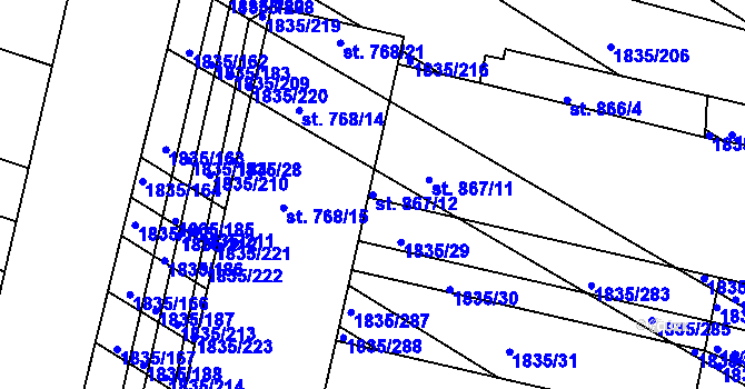 Parcela st. 867/12 v KÚ Vranovice nad Svratkou, Katastrální mapa