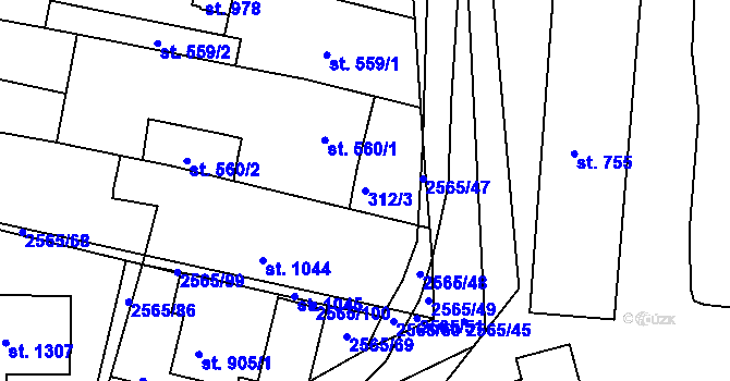 Parcela st. 312/3 v KÚ Vranovice nad Svratkou, Katastrální mapa