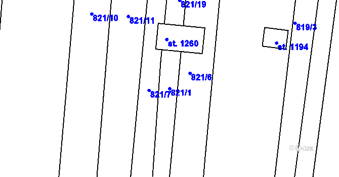 Parcela st. 821/1 v KÚ Vranovice nad Svratkou, Katastrální mapa