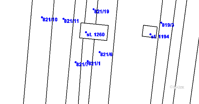Parcela st. 821/6 v KÚ Vranovice nad Svratkou, Katastrální mapa