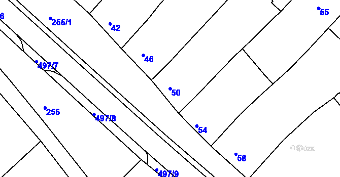 Parcela st. 50 v KÚ Kelčice, Katastrální mapa