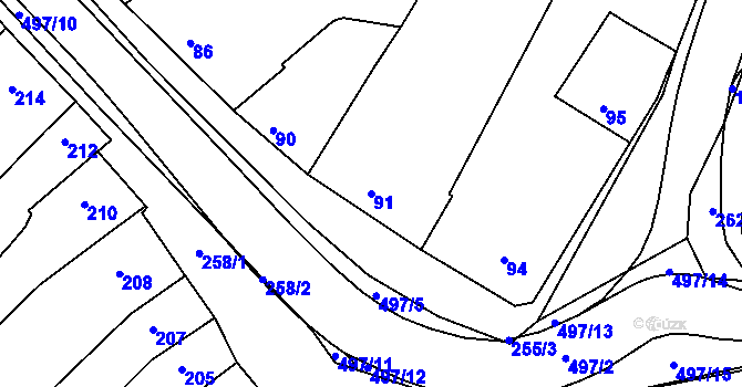 Parcela st. 91 v KÚ Kelčice, Katastrální mapa