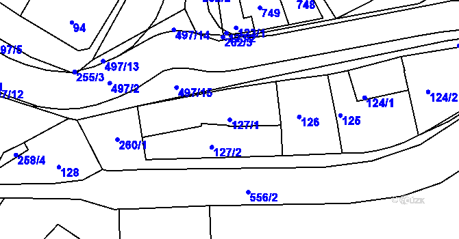Parcela st. 127/1 v KÚ Kelčice, Katastrální mapa