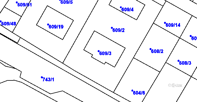 Parcela st. 609/3 v KÚ Kelčice, Katastrální mapa
