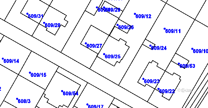 Parcela st. 609/25 v KÚ Kelčice, Katastrální mapa
